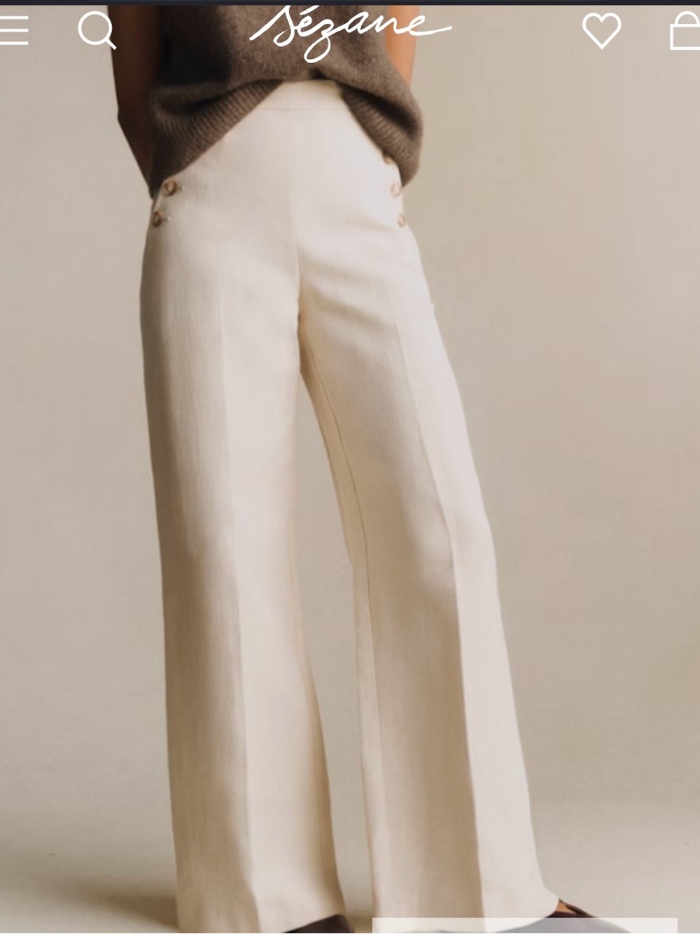 Sezane marina Cream Wide-Leg Sailor Pants with Button Detail - Picture 10 of 11